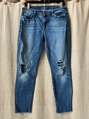 7 for all Mankind Gwenevere ankle mid-rise skinny destructed jeans 31